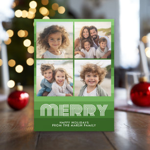 Cartes Pour Fêtes Annuelles Bandes rétro en vert olive - 4 Photo - Joyeux