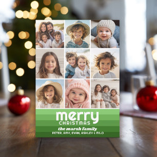 Cartes Pour Fêtes Annuelles Bandes rétro en vert olive - 9 Photo - Joyeux