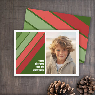 Cartes Pour Fêtes Annuelles Bandes rouges vertes rétro - 1 Photo
