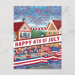 Cartes Pour Fêtes Annuelles Bannière de juillet au milieu des feux d'artifice 