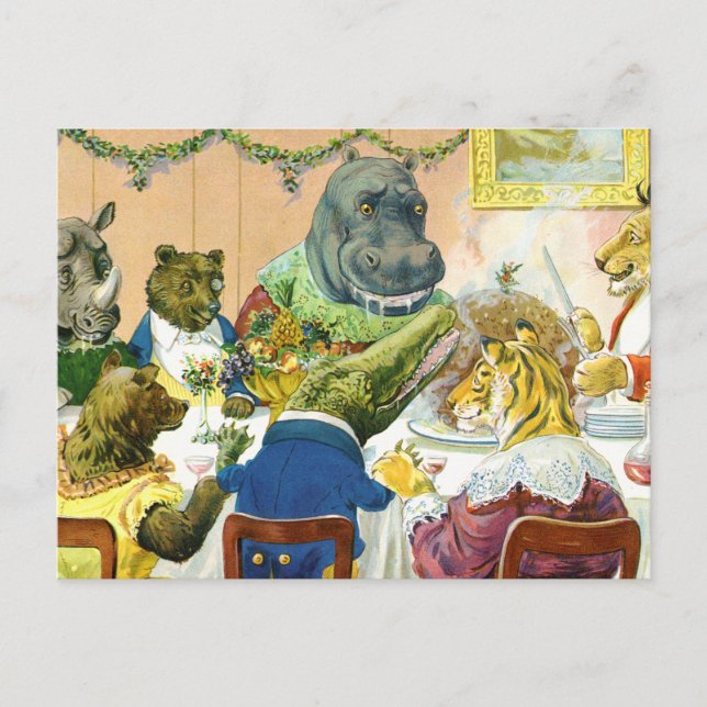 Cartes Pour Fêtes Annuelles Banquet de Noël chez la terre animale (Devant)