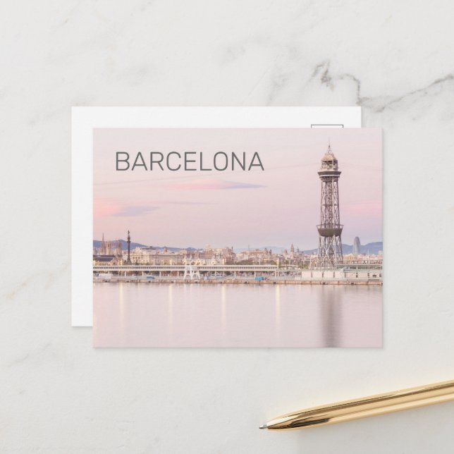 Cartes Pour Fêtes Annuelles Barcelona Skyline Sunset Catalogne Espagne (Devant/Arrière en situation)