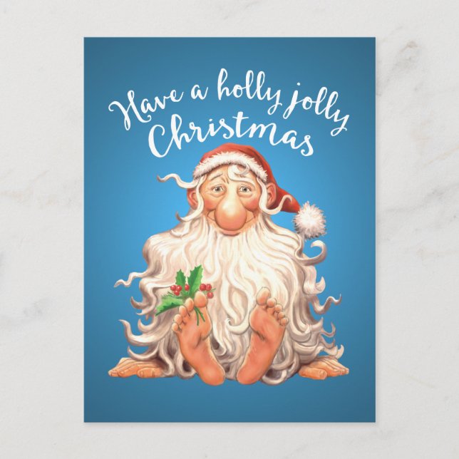 Cartes Pour Fêtes Annuelles Barefoot Père Noël Holly Jolly Noël (Devant)