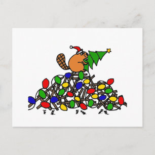 Cartes Pour Fêtes Annuelles Barrage drôle de Noël de castor avec des lumières