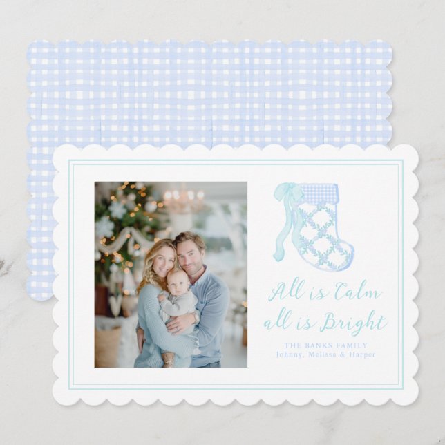 Cartes Pour Fêtes Annuelles Bas bleu aquarelle noeuds chaussettes (Devant / Derrière)