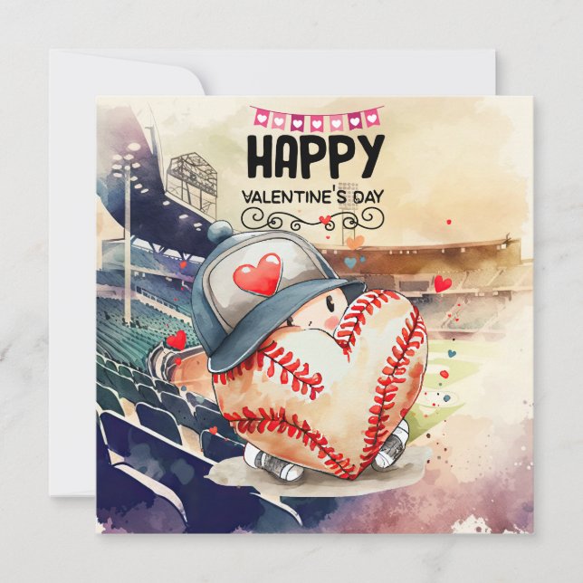 Cartes Pour Fêtes Annuelles Baseball pour la Saint-Valentin avec des cœurs (Devant)