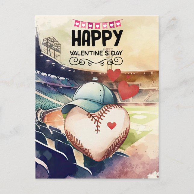 Cartes Pour Fêtes Annuelles Baseball pour la Saint Valentin avec les coeurs (Devant)