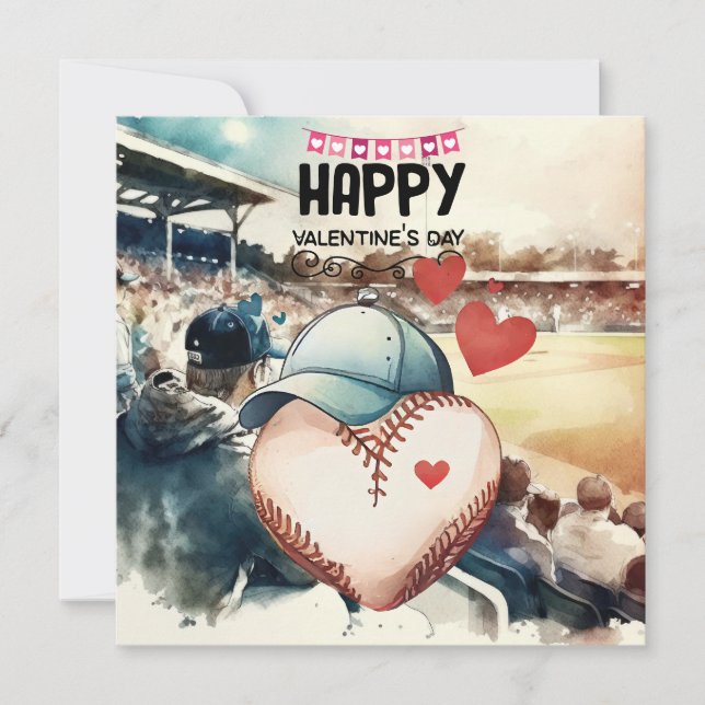 Cartes Pour Fêtes Annuelles Baseball pour la Saint Valentin avec les coeurs (Devant)