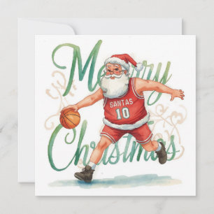 Cartes Pour Fêtes Annuelles Basket-ball Noël Thème Père Noël Jouer