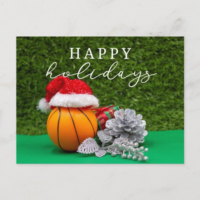 Cartes Pour Fêtes Annuelles Basketball Joyeuses vacances avec balle pour le jo (Devant)