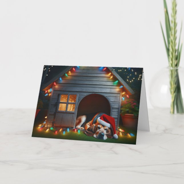 Cartes Pour Fêtes Annuelles Basset de Noël en serre (Devant)