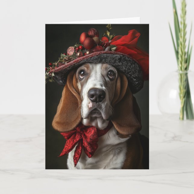 Cartes Pour Fêtes Annuelles Basset de Noël victorien (Devant)