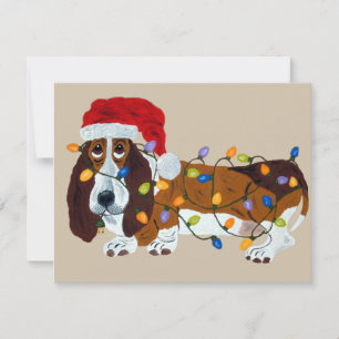 Cartes Pour Fêtes Annuelles Basset embrouillé dans des lumières de Noël