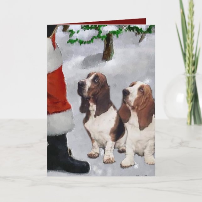 Cartes Pour Fêtes Annuelles Basset Hound Cadeaux de Noël (Devant)