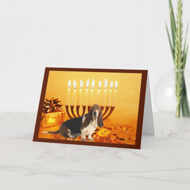 Cartes Pour Fêtes Annuelles Basset Hound Chanukah Card Menorah (Devant)