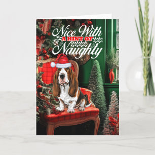 Cartes Pour Fêtes Annuelles Basset Hound Chien de Noël Naughty ou Nice