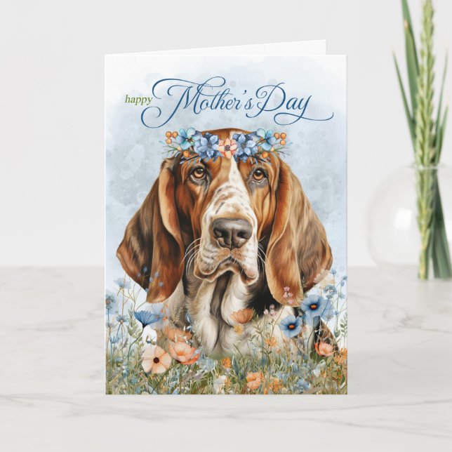 Cartes Pour Fêtes Annuelles Basset Hound Chien Fleur sauvage Fête des mères (Devant)