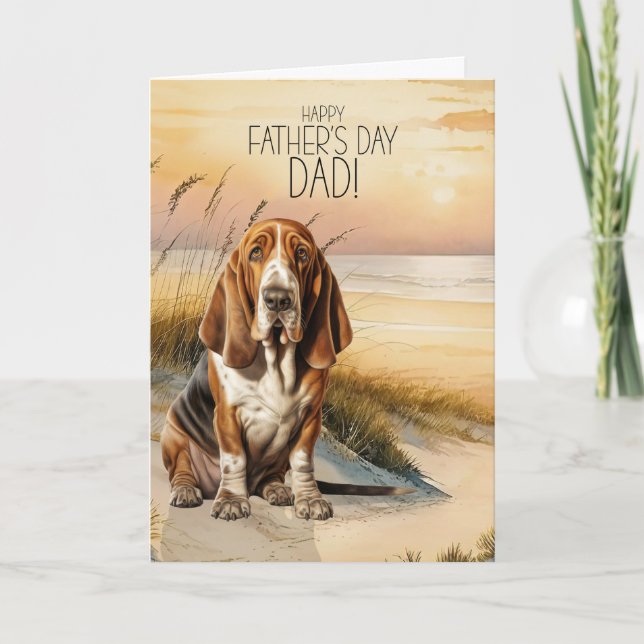 Cartes Pour Fêtes Annuelles Basset Hound Dog Sunset Beach Fête des pères (Devant)