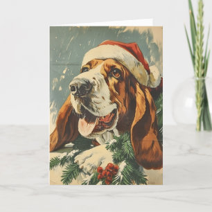 Cartes Pour Fêtes Annuelles Basset Hound Noël vintage personnalisé