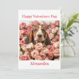 Cartes Pour Fêtes Annuelles Basset Hound personnalisé en Valentine Rose