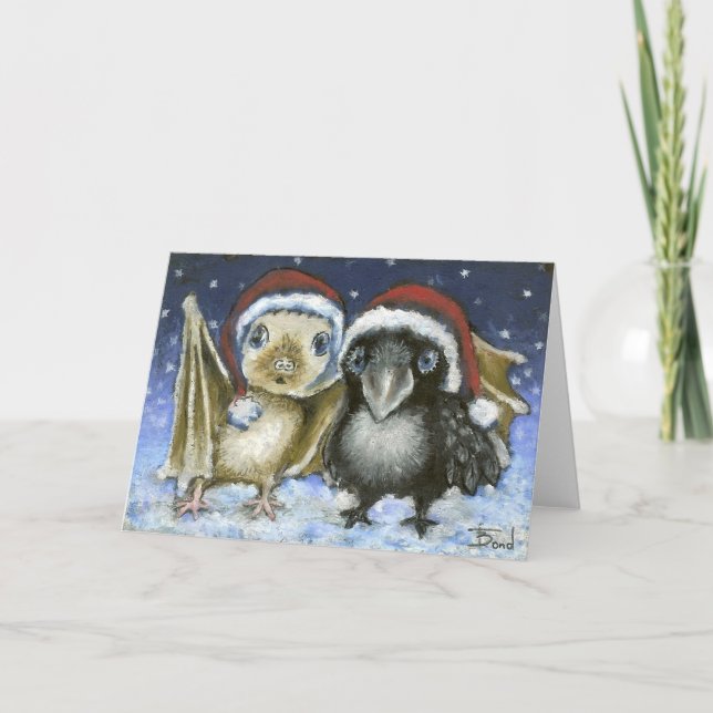 Cartes Pour Fêtes Annuelles Bat et corbeau (Devant)