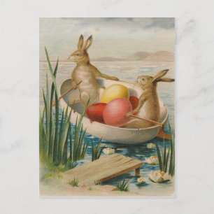 Cartes Pour Fêtes Annuelles Bateau à oeufs colorés lapin de Pâques