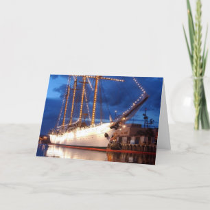 Cartes Pour Fêtes Annuelles Bateau à voile avec lumières