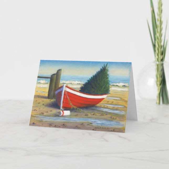 Cartes Pour Fêtes Annuelles "Bateau d'arbre de Noël" (Devant)