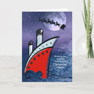 Cartes Pour Fêtes Annuelles Bateau de croisière - bateau en mer + Père Noël