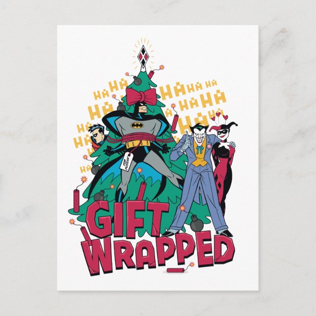 Cartes Pour Fêtes Annuelles Batman| Cadeaux Batman & Robin enveloppés dans l'a (Devant)