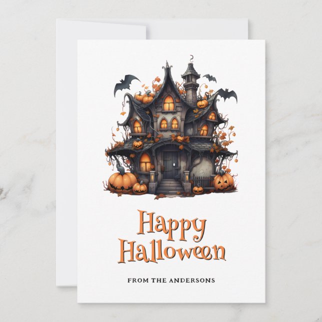 Cartes Pour Fêtes Annuelles Bats Citrouilles fantôme Haunted House Halloween C (Devant)