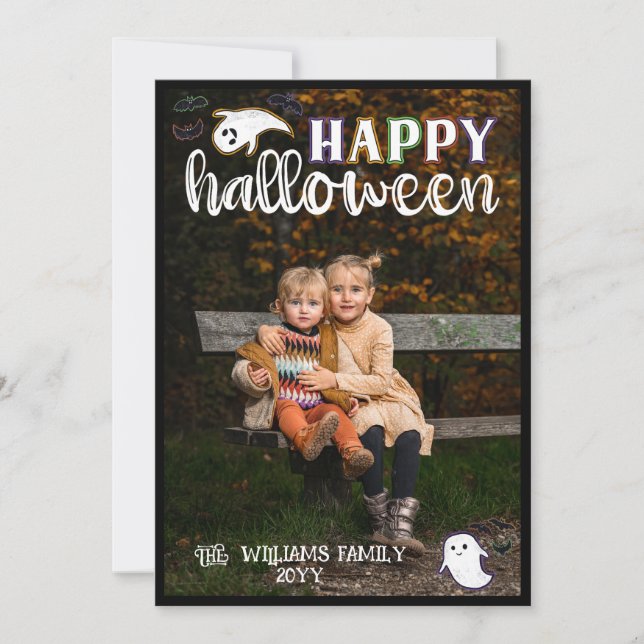Cartes Pour Fêtes Annuelles Bats Fantômes Bats Heureux Halloween Photo (Devant)