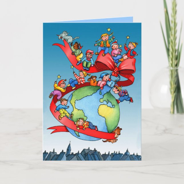 Cartes Pour Fêtes Annuelles Bauble du Globe de Noël avec enfants (Devant)