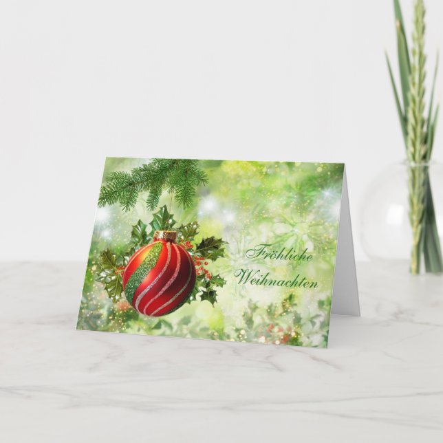 Cartes Pour Fêtes Annuelles Bauble vert rouge de Noël allemand, saint, pin (Devant)