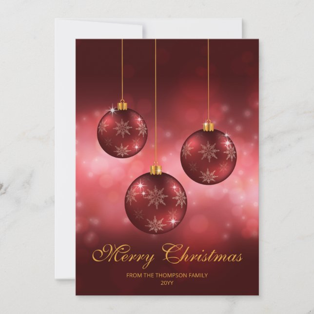 Cartes Pour Fêtes Annuelles Baubles de Noël Festif Rouge Avec Texte Personnali (Devant)