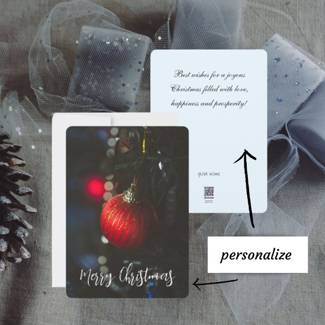 Cartes Pour Fêtes Annuelles Baubles de Noël rouge glamour foncé et guirlande (Créateur téléchargé)