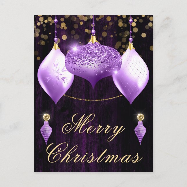 Cartes Pour Fêtes Annuelles Baubles de Parties scintillant violette Noël (Devant)