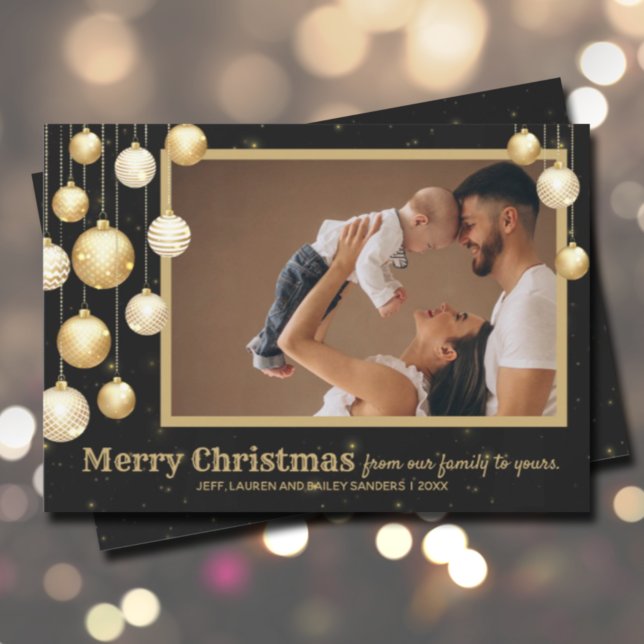 Cartes Pour Fêtes Annuelles Baubles d'or photo de Noël (Créateur téléchargé)