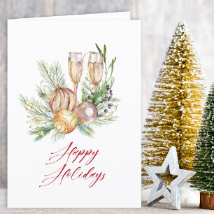 Cartes Pour Fêtes Annuelles Baubles et Champagne Salutation de vacances