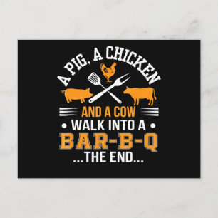 Cartes Pour Fêtes Annuelles BBQ BBQ Lover Pig Chicken Cow Walk In Bar BBQ