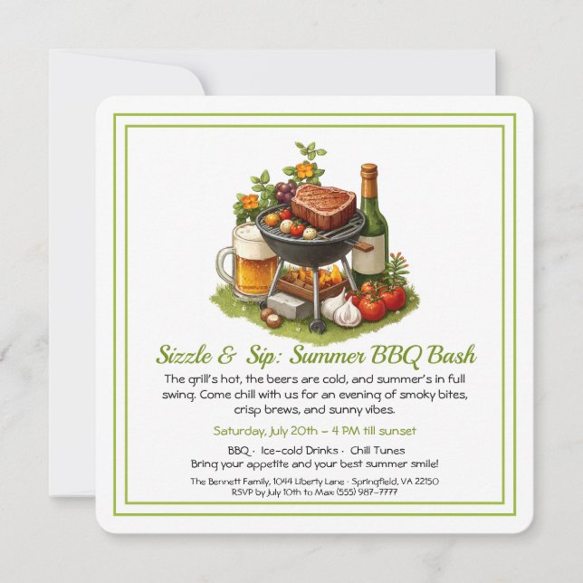 Cartes Pour Fêtes Annuelles BBQ d'été et fête de la bière (Devant)