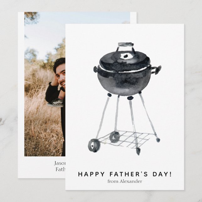 Cartes Pour Fêtes Annuelles BBQ Grill Fête des pères avec joie  (Devant / Derrière)