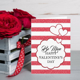 Cartes Pour Fêtes Annuelles Be Mine Happy Valentine's Day Heart Stripes Folded