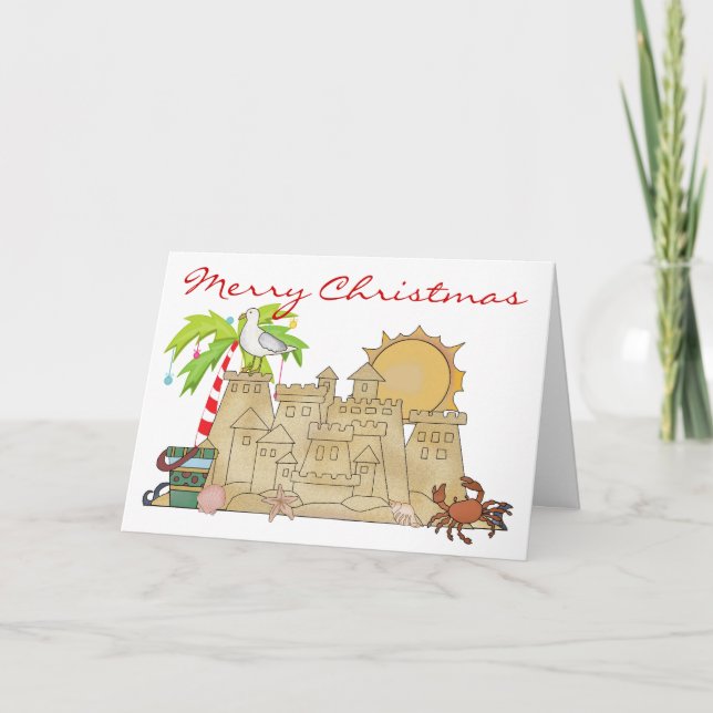 Cartes Pour Fêtes Annuelles Beach Sandcastle Noël (Devant)