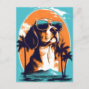 Cartes Pour Fêtes Annuelles Beagle avec lunettes de soleil à la plage