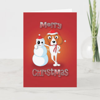 Cartes Pour Fêtes Annuelles beagle - bonhomme de neige - Joyeux Noël