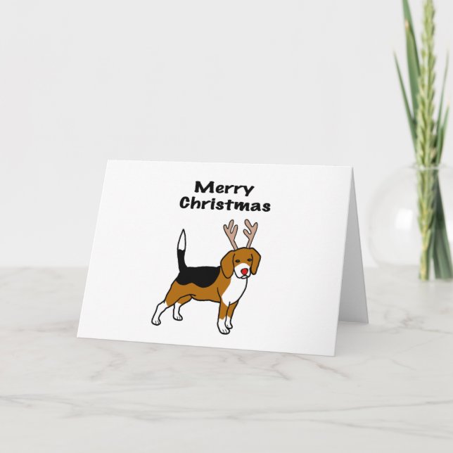 Cartes Pour Fêtes Annuelles Beagle de Noël Reindeer (Devant)