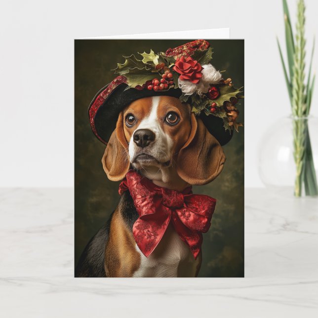 Cartes Pour Fêtes Annuelles Beagle de Noël victorien (Devant)