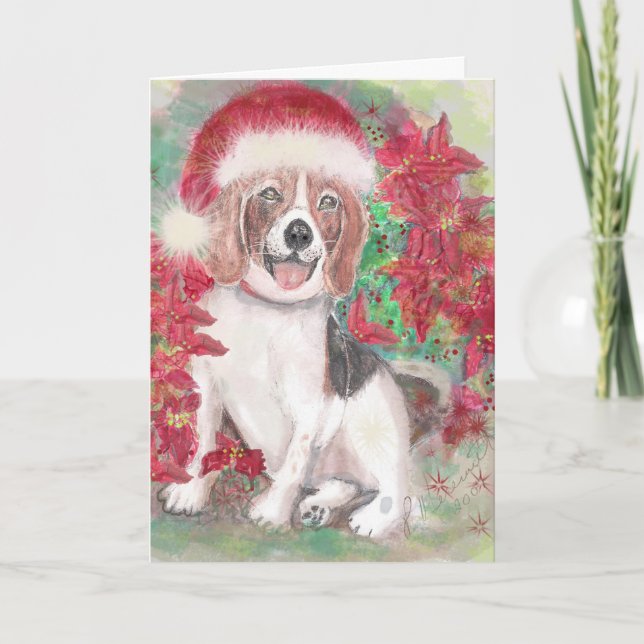 Cartes Pour Fêtes Annuelles Beagle de Père Noël (Devant)