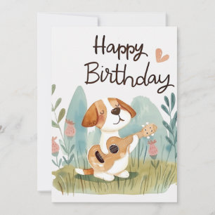 Cartes Pour Fêtes Annuelles Beagle mignon avec une guitare Joyeux anniversaire
